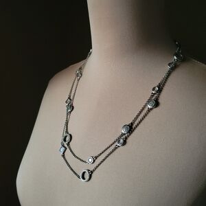 Stunning Silver Toned Cubic Zirconia Double Layer Necklace